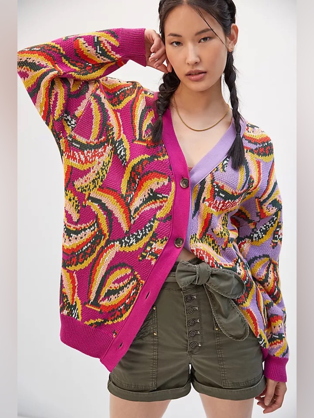 Farm Rio Banana Colorblocked Cardigan size M